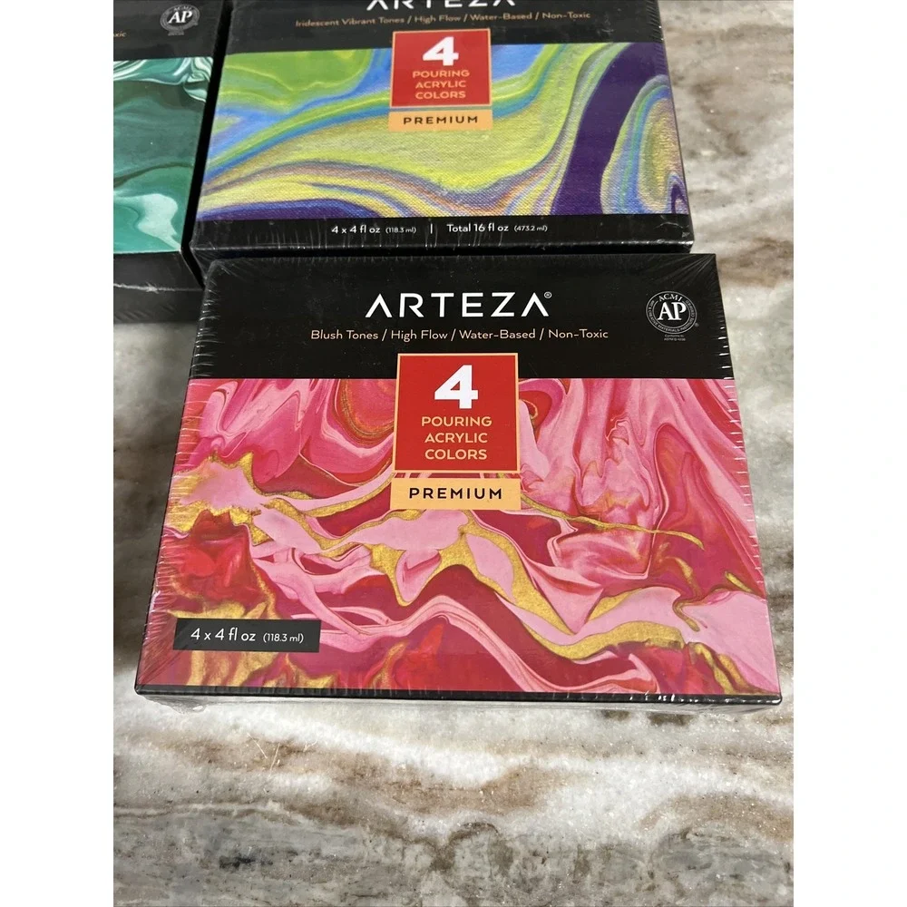 ARTEZA Iridescent Acrylic‎ Paint, Lot of 4 Boxes 4 fl oz Bottles Per Package
